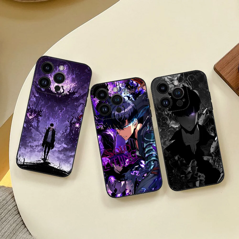 Solo Nivels Cool funda de teléfono para Iphone 16 15 11 13 14 Pro Max 7 8 Plus X Xr Xs Max 12mini funda negra