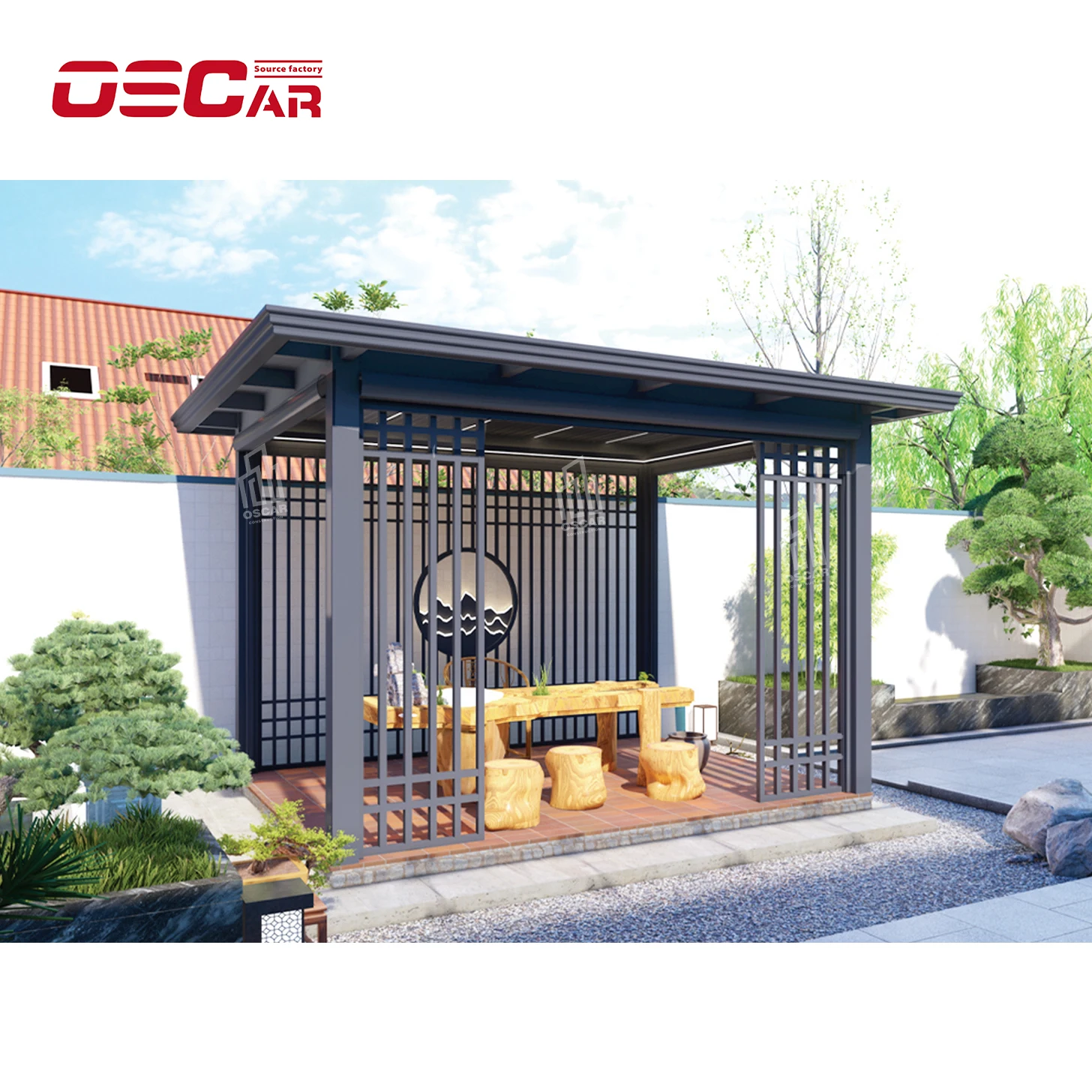 Outdoor Electric Sunroof Glass Pergola Galvanised Tempered Glass Awning