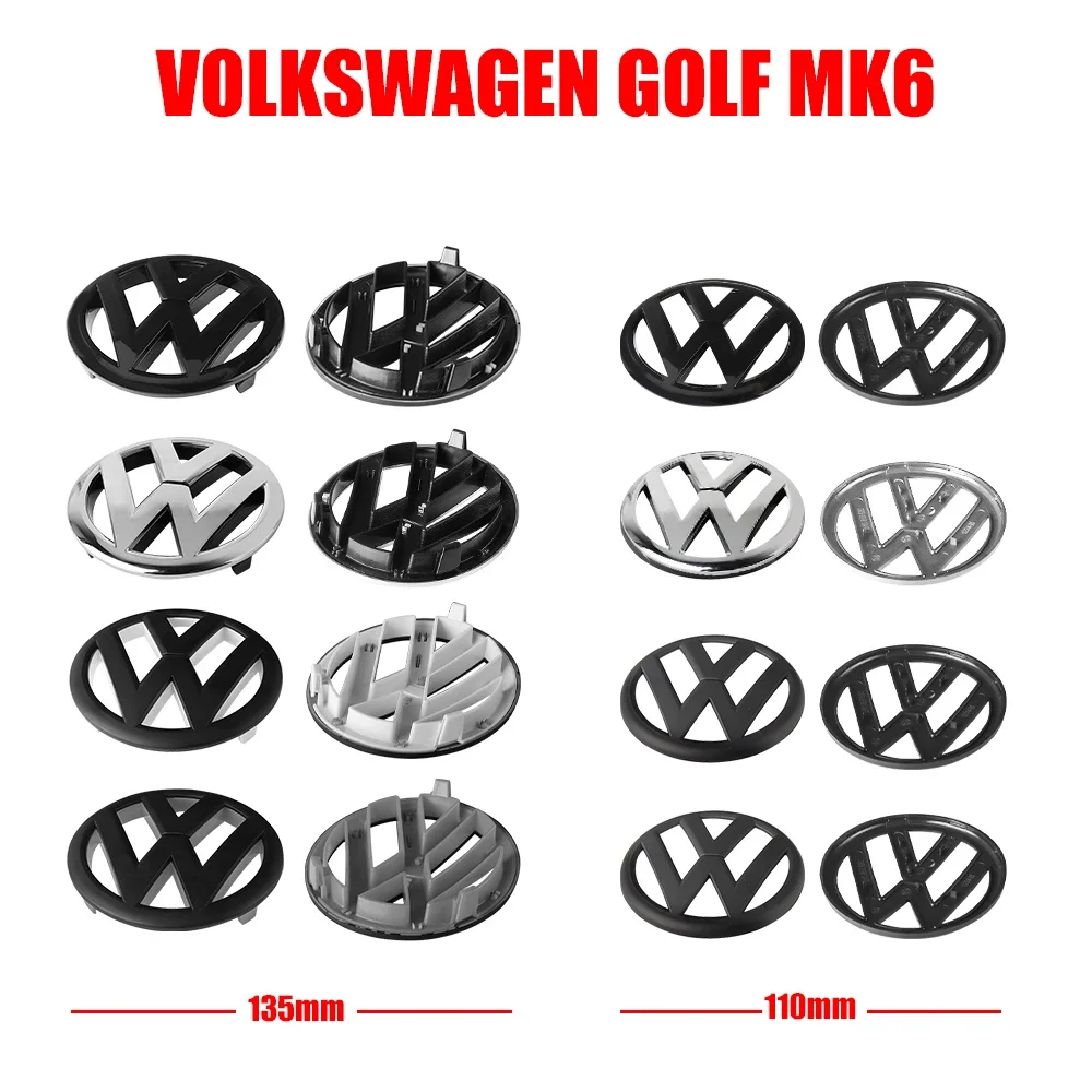 2Pcs Car Front Grill Badges Rear Trunk Emblem Lid Covers Logo Sticker For Volkswagen VW Golf 6 Mk6 2010 2011 2012 2013