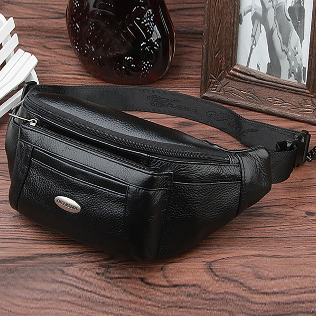 Men Waist Fanny Pack Belt Bag Purse Genuine Leather Multi-Pocket Travel Male Real Cowhide Cross body Sling Chest Hip Bum Bags