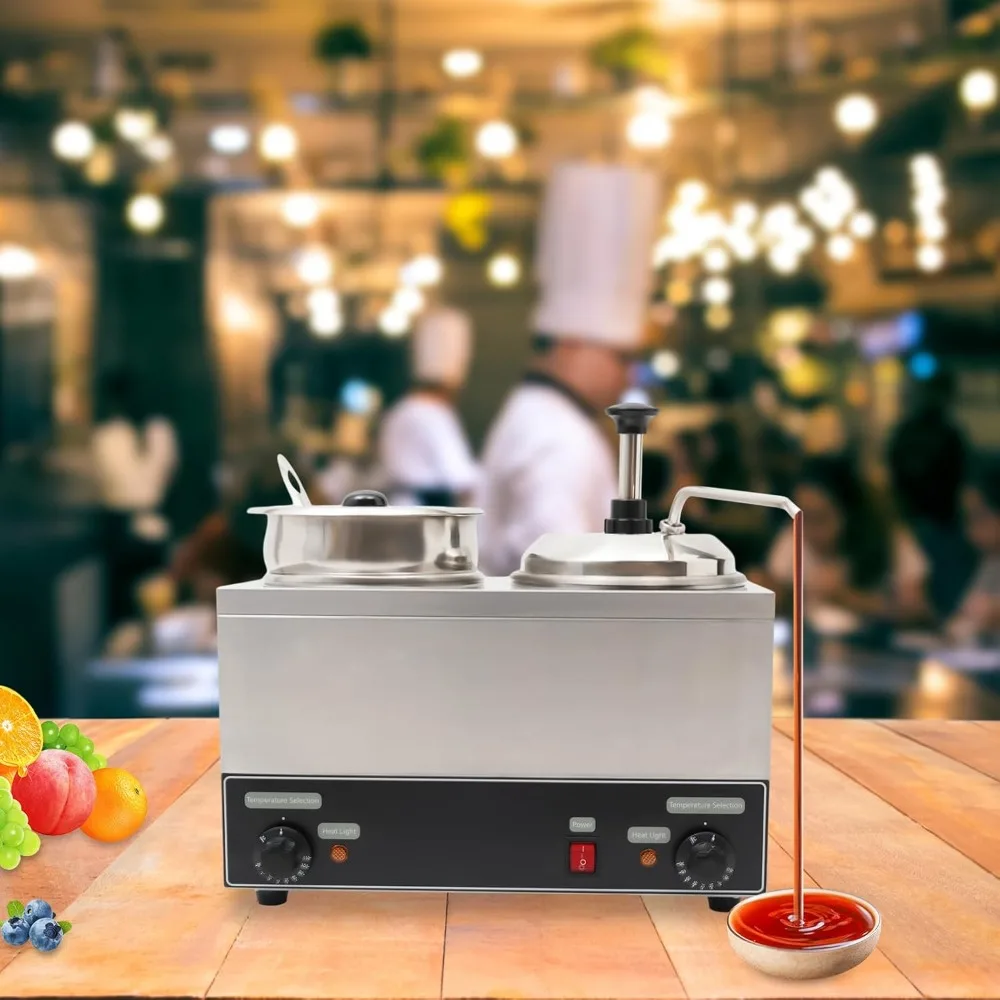 Aquecedor de dispensador de queijo com bomba, cabeças duplas de molho Nacho elétrico 2l + 4l, dispensador de bomba de bancada de aço inoxidável, alimentos quentes