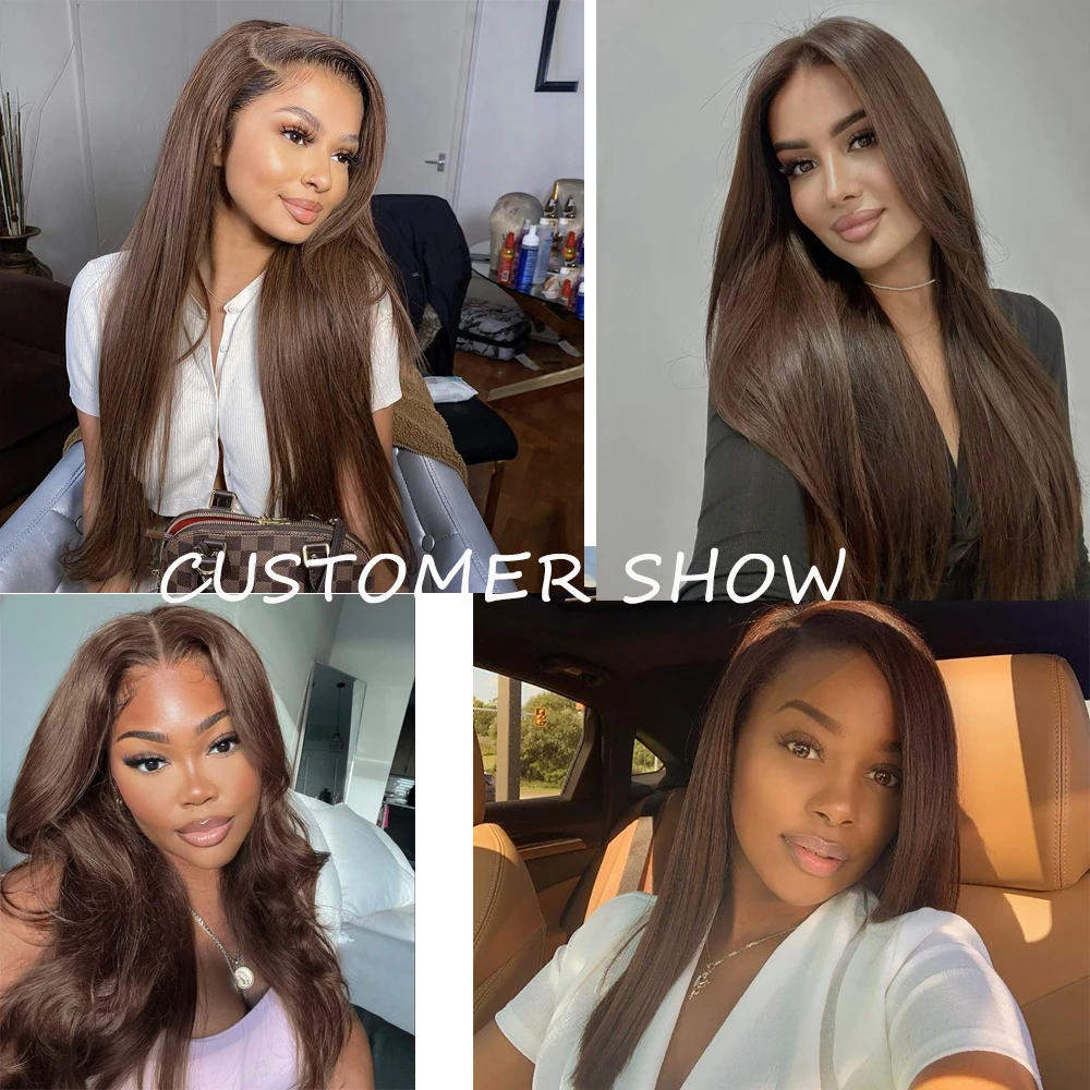 Chocolate Brown Colored 360 Lace Frontal Wigs Remy Human Hair Preplucked Body Wave 13x4 Glueless Closure Front Wigs For Women