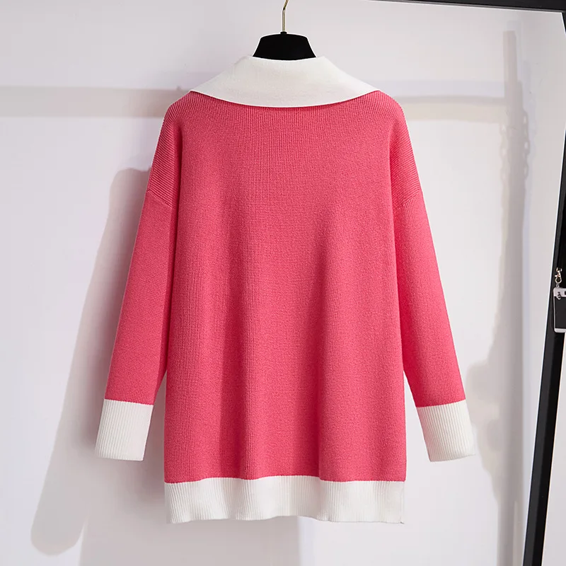 100/150/175kg big size women clothing women Autumn/Winter Polo Knitted Tops chubby female show slim Fashion Sweaters 6XL 7XL