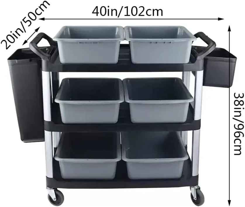 Cart 3 Tier Heavy Duty Commercial Grade Utility Cart,Dish Cart for Restaurant,Multi-Function Mobile Shelving Unit Organi