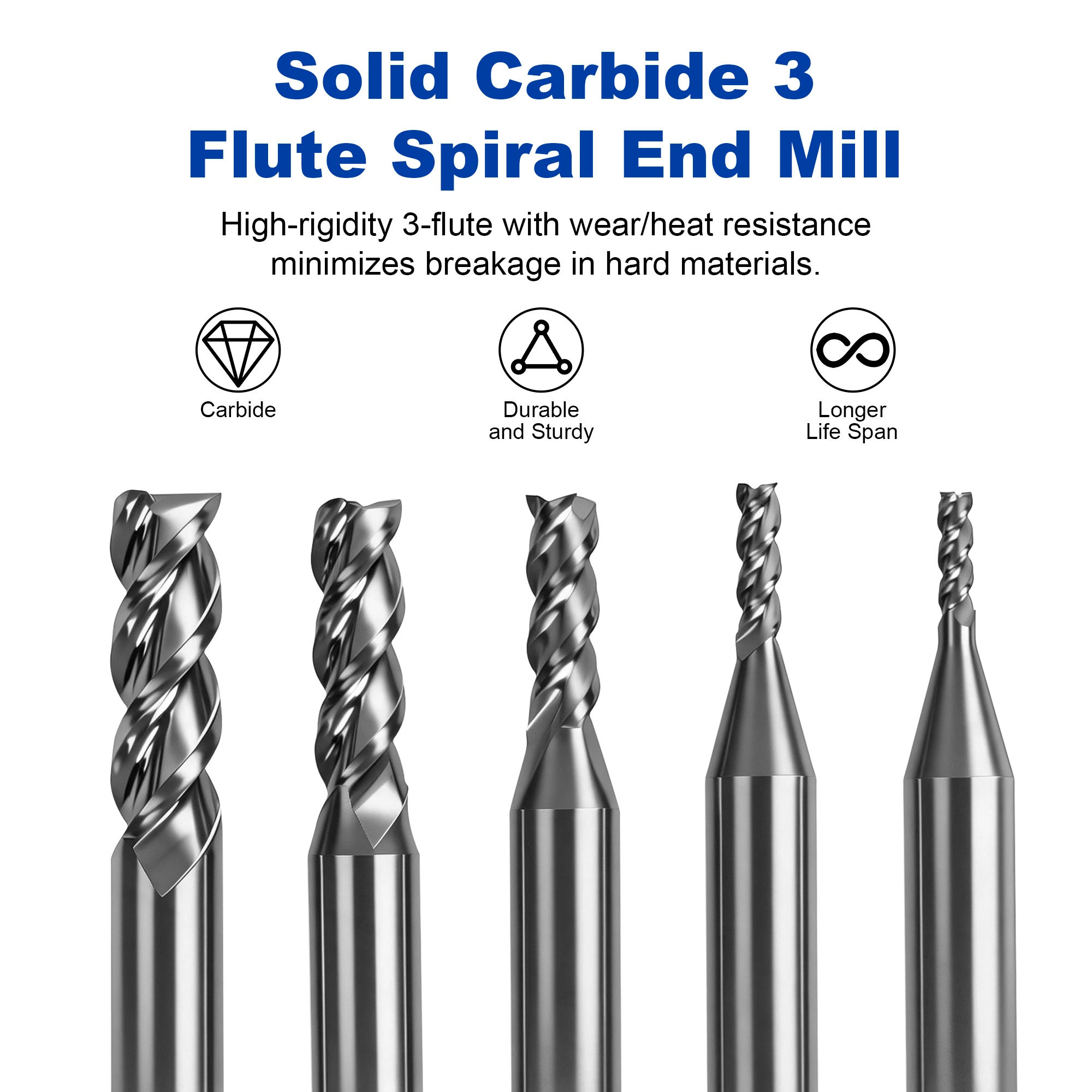 5pcs Shank 6mm Carbide 3-Flute Spiral End Milling 2-6mm CNC Milling Cutter Tools Router Bits For CNC TTC450 Pro Engraving Metal