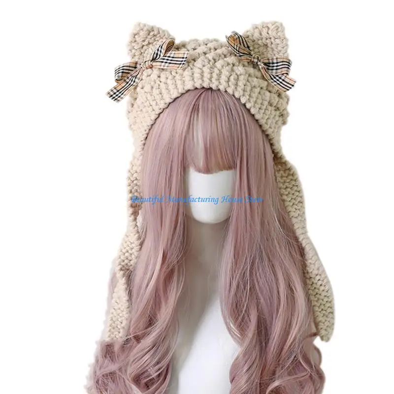 

E56A Cartoon Hat Cats Ears Knitted Hat Crochet Beanie Funny Party Photo Props