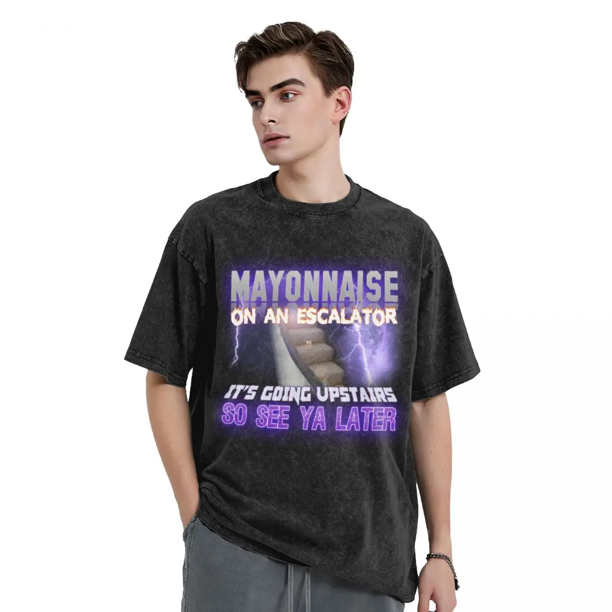 

Mayonnaise on an Escalator Meme T-Shirt blue archive cotton graphic tees Short sleeve tee men