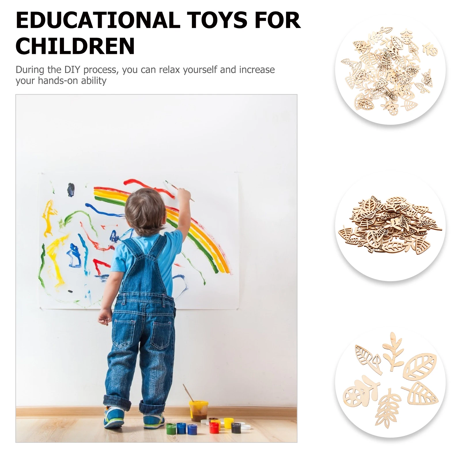 

100 Pcs Wooden Slices Graffiti Kit Kids Painting Hollow Craft DIY Wood Hanging Pendants Flower Decorations Realistic Design
