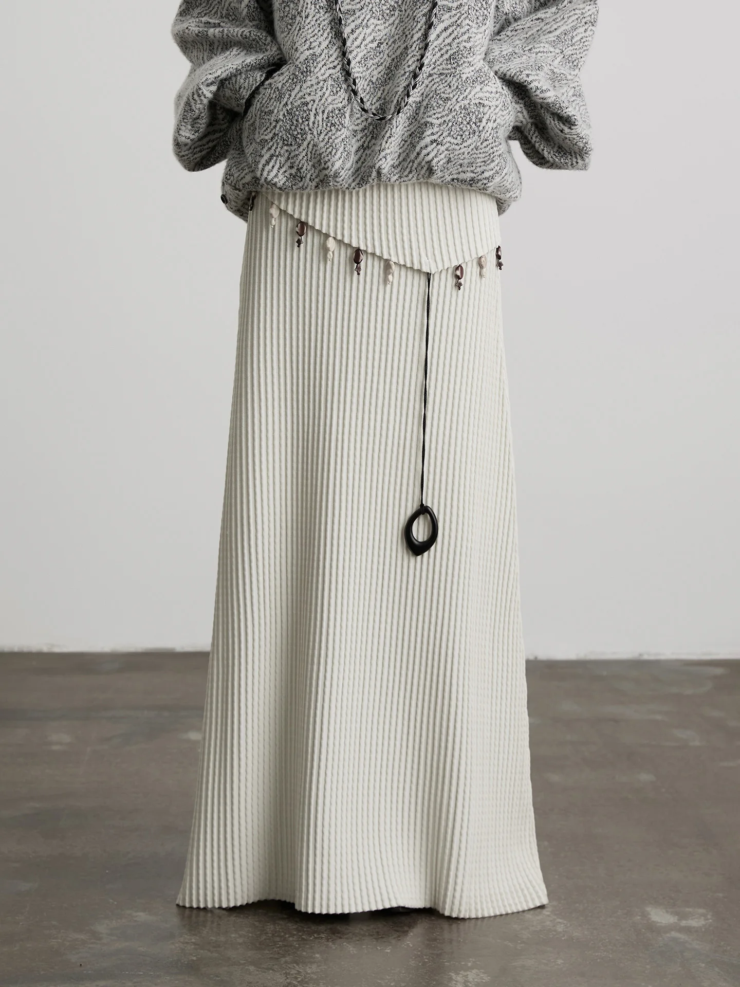 

Indulge Moon Spring Knitted Wave Texture Drapey Wide Half Skirt Women's Sweater Long Skirt Casual Non-deformable High Elasticity