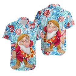 2024 Summer Disney Grumpy Dwarf Snow White Hawaiian Shirts Disney Fashion Beach Short Sleeve Shirt Retro Casual Button Shirt