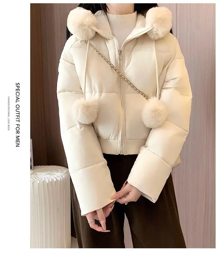 2027 Winter New High End Big Fur Collar Workwear Down Cotton Jacket Women's Fashion Short Thicken Cotton Female Parkas Coats