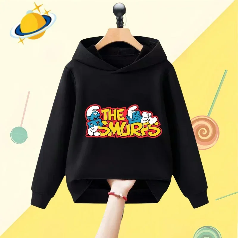 Smurf cartoon children\'s hoodie Harajuku cartoon print autumn and winter long sleeve sweatshirt Boys girls Kawaii casual top