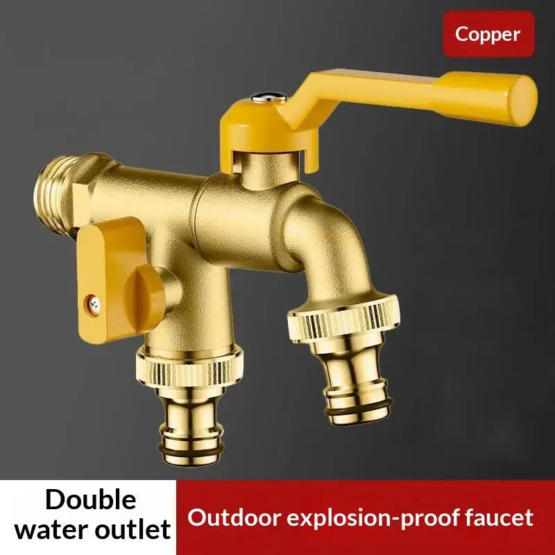 Zinc Alloy Dual Outlet Garden Water Faucet G1/2 Quick-connect Nipples Balcony Frost Protection Tap Outdoor Freeze Proof