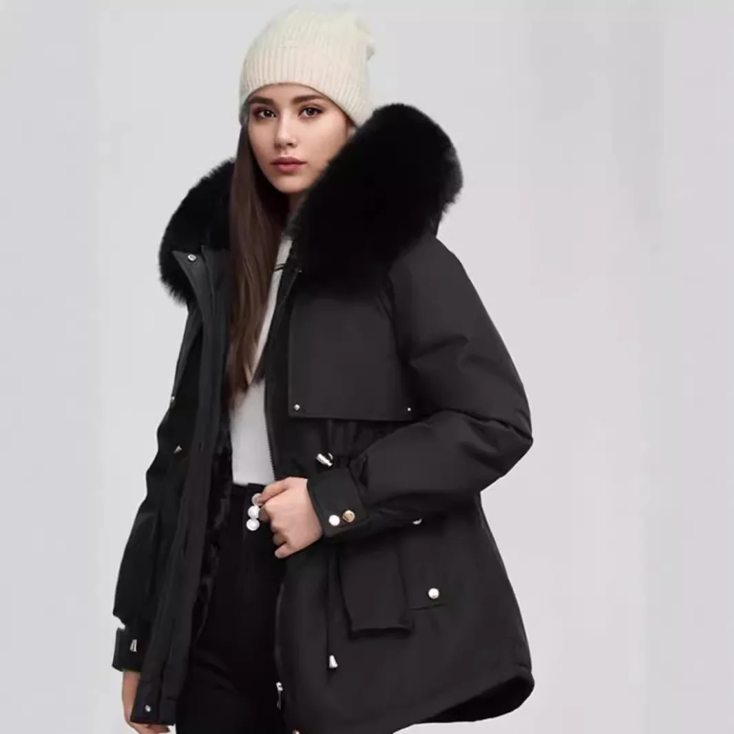 Women\'s Padded Jacket 2024 Winter Women\'s Cotton Jacket Fur Collar Thicken Warm Parkas Coats Female Pure Color Thicken Coats