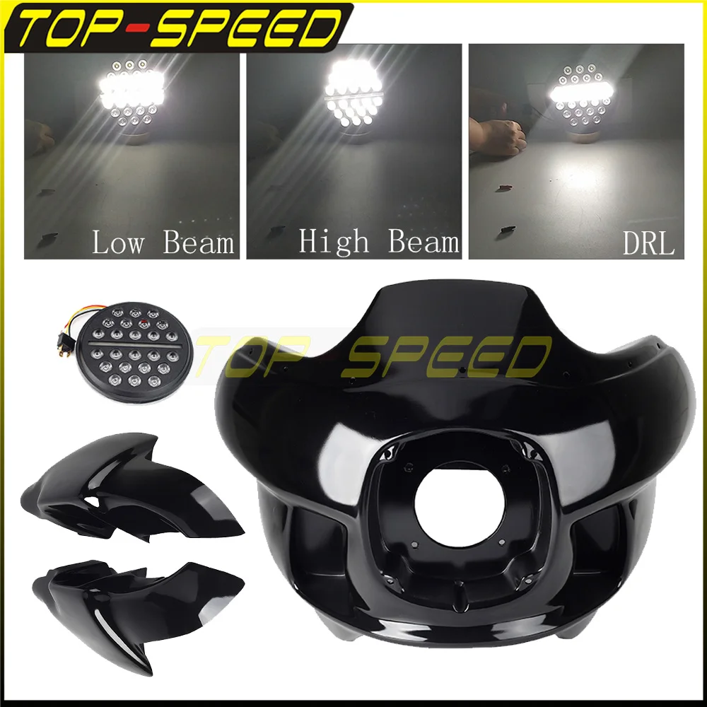 Upper Lower Fairing Windshield LED Headlight Cover For Harley Dyna FXDB EFI FXDBI FXDL FXDLS FXDLI FXDWG FXDWGI FXDC FXD 06-17