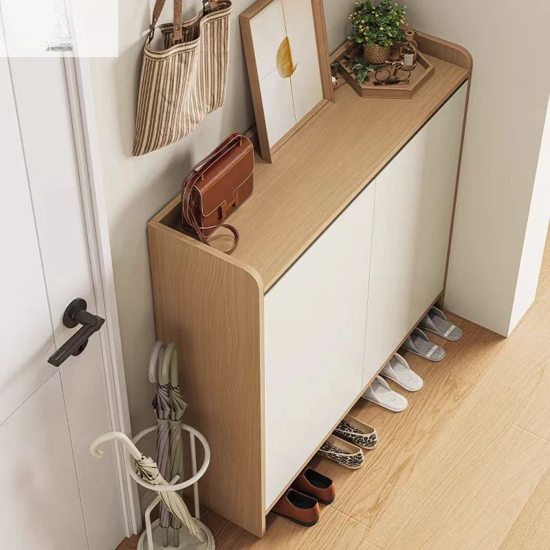 

Laminate adjustable minimalist style large capacity porch multi-layer solid wood shoe cabinet 2024 new door storage fashion