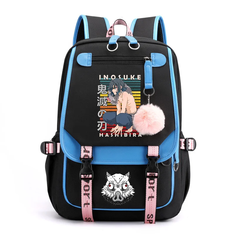 New Fashion Hashibira Inosuke Backpack Teenage Anime Rucksack Outdoor Street USB Zipper Backpack School School Bags