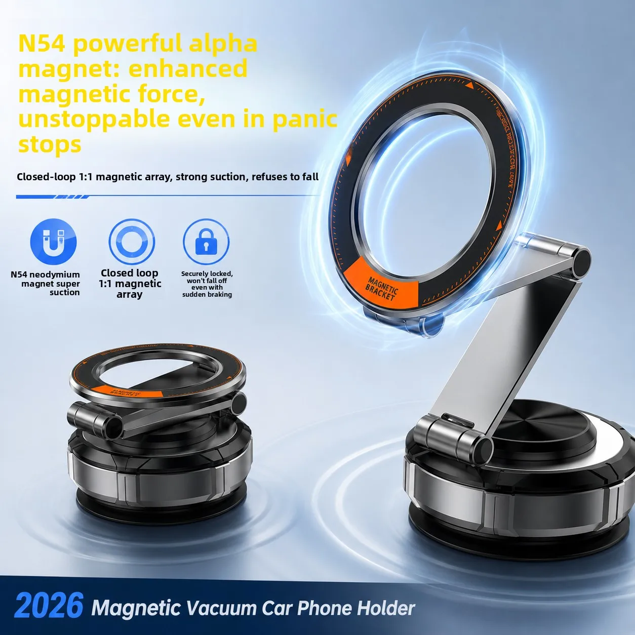 Magnetic Vacuum Suction Car Phone Holder 360° Adjustable Foldable Nano Gel Mount for Smartphone