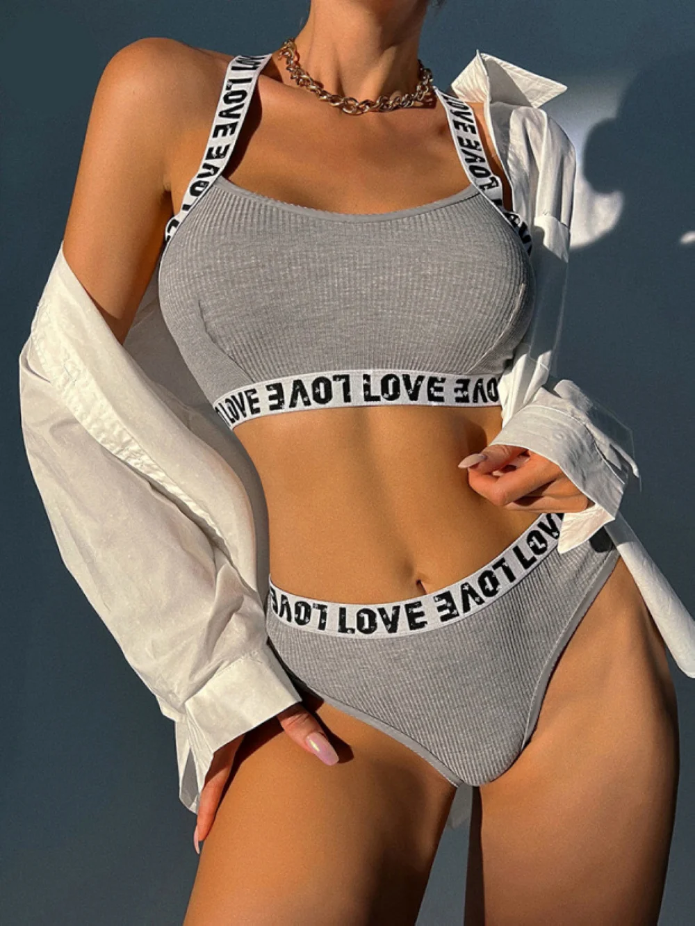 Women\'s Lingerie & Underwear,women rib fabric elastic bralette& Panties,sporty crop top and brazilian panties