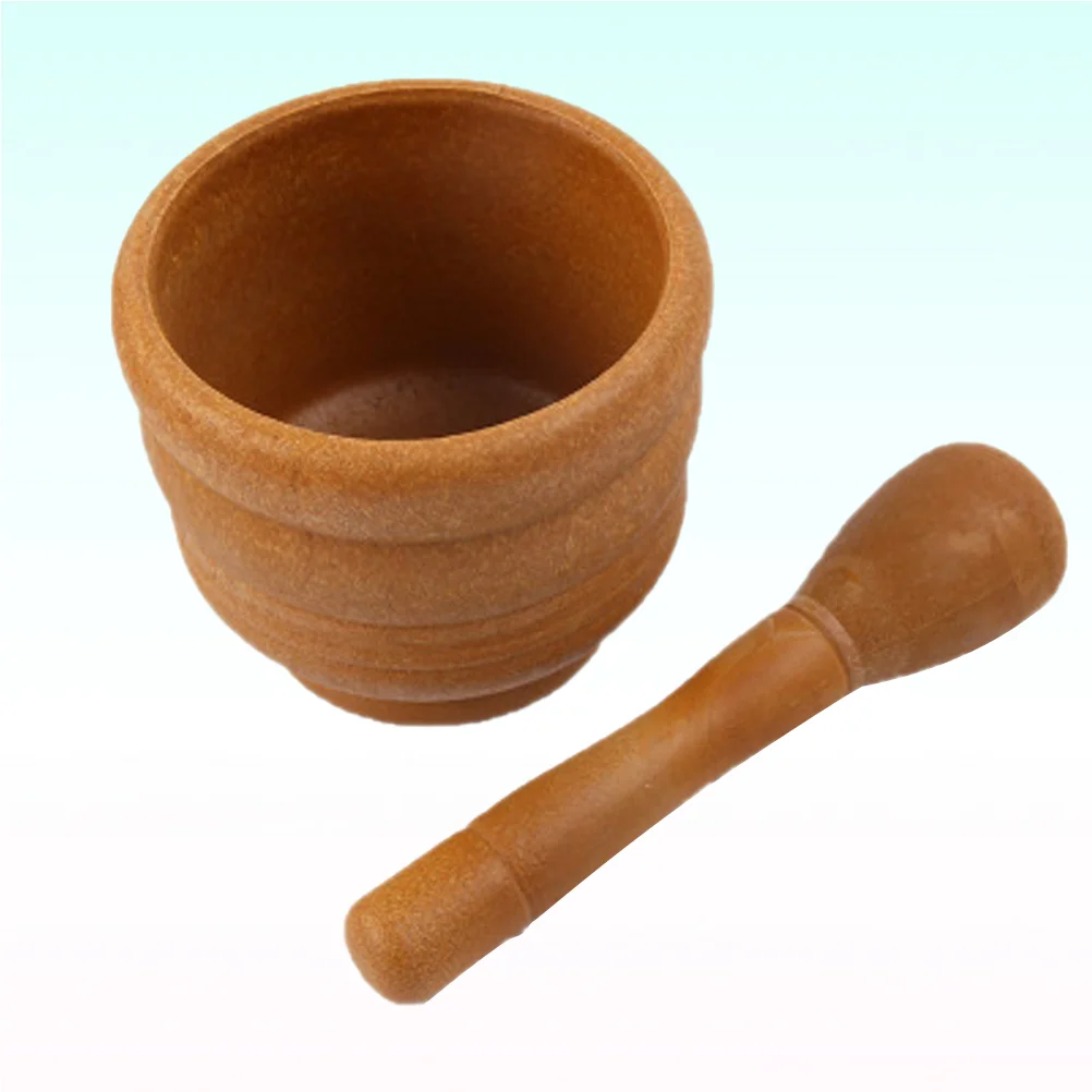 Garlic Pugging Pot Wooden Color Manual Grinding Polishing Pedestal Bowl Kitchen Household and Pestle Set Garlic Minced Pounder