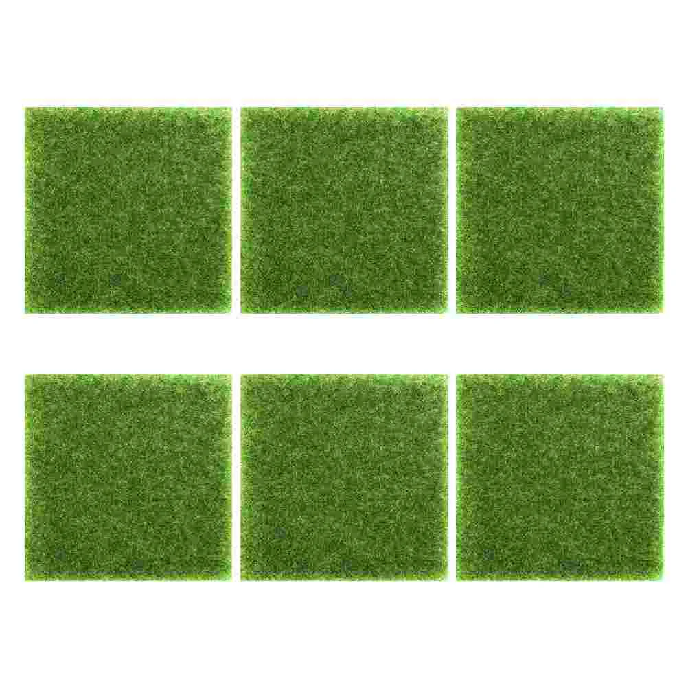 6 Pcs Grass Lawn Artificial Moss Turf Plants Fence Decorations Outdoor Pvc Miniature Mat Green