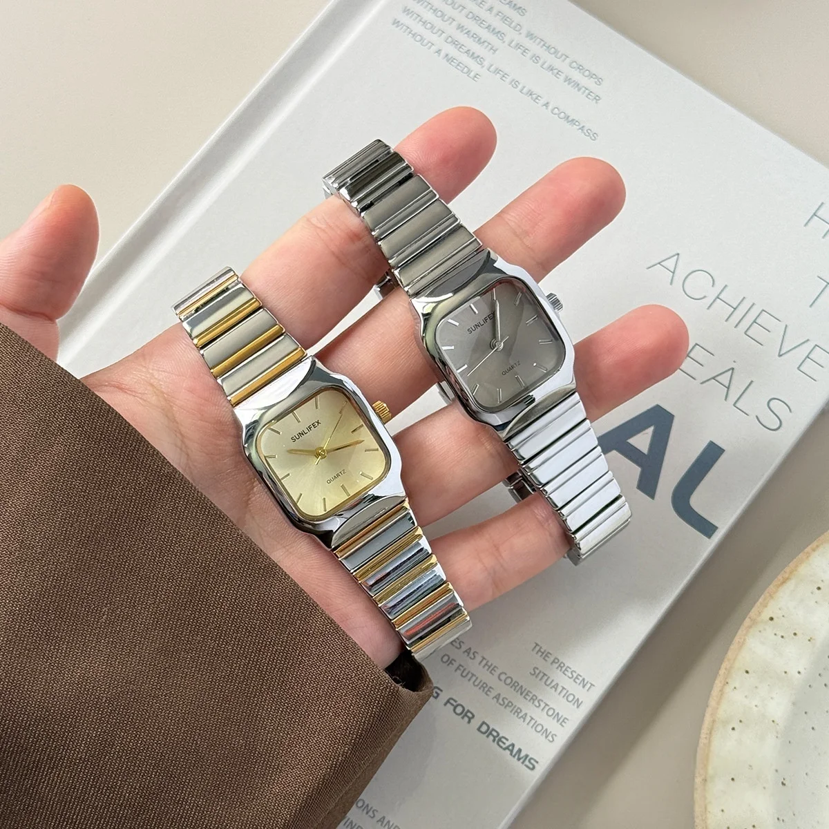 Sunlifex novo relógio de quartzo feminino luxo pulseira aço inoxidável relógios femininos original mostrador quadrado relógio de pulso presente reloj mujer