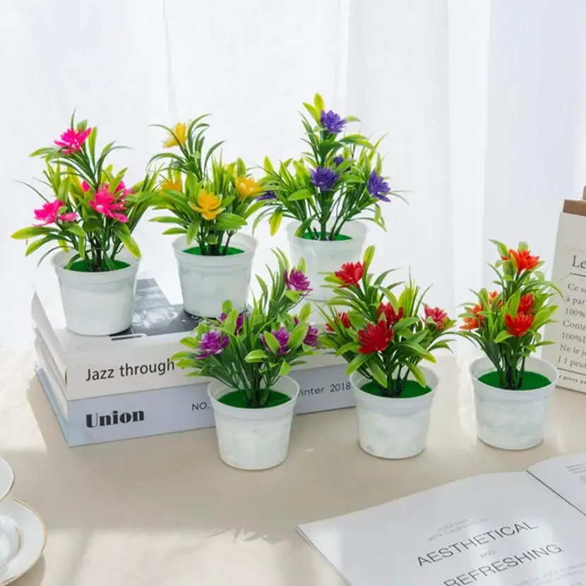 

Artificial flowers Bonsai Vase Decortiong Home Potted Wedding Ornamental Flowerpot Bathroom Windowsill Plants