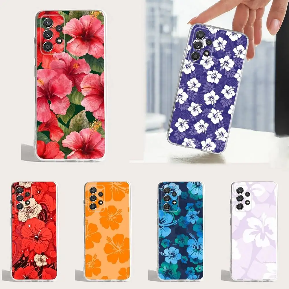 

Hibiscus Hawaiian Flower Phone Case For Samsung S30,S23,S22,S21,S20,Ultra,FE,Lite, S10,S9,S8,PIus,Transparent, Silicone Case