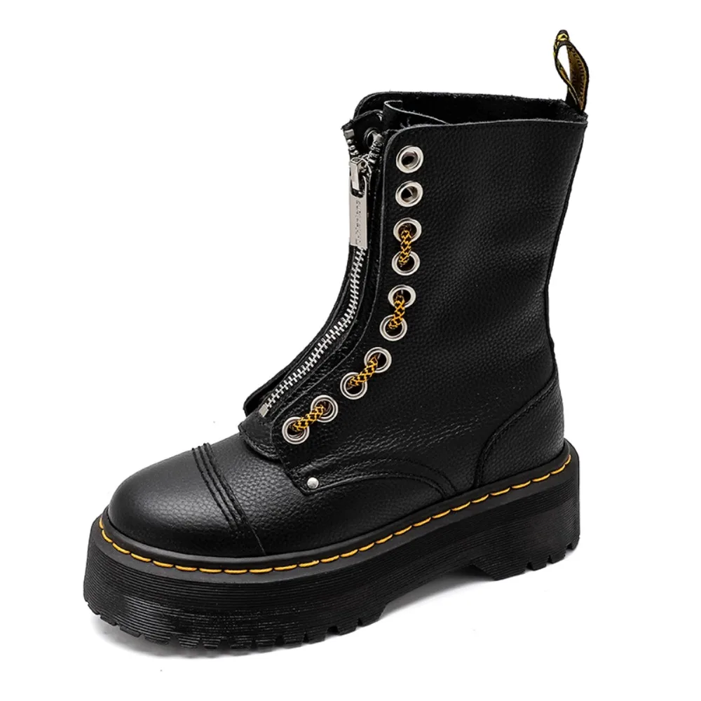 Femmes bottes en cuir véritable plate-forme bottes moto chaussures avant fermeture éclair semelles optiques mode Sexy Punk luxe hommes bottes d'hiver