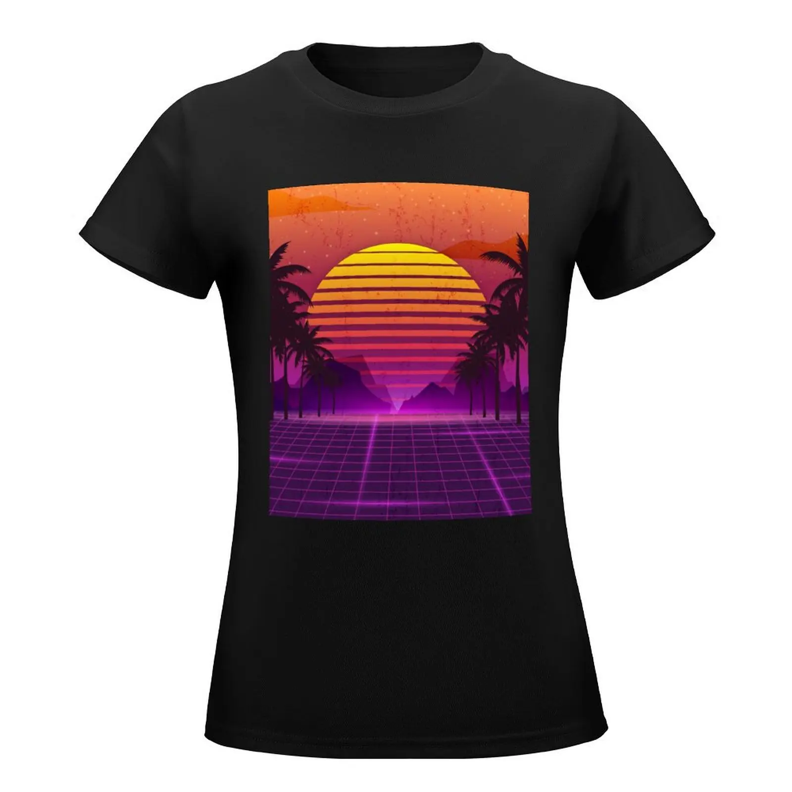 80's Palm Trees Sunset Vaporwave T-Shirt summer top plus size tops korean fashion shirts graphic tees white t shirts for Women