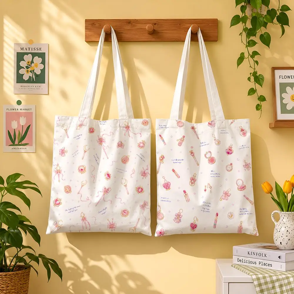 Moon Wand Magic Storage Bags 1pc Canvas Tote Bag Reusable Shopping Shoulder Bag For Women Daily Use