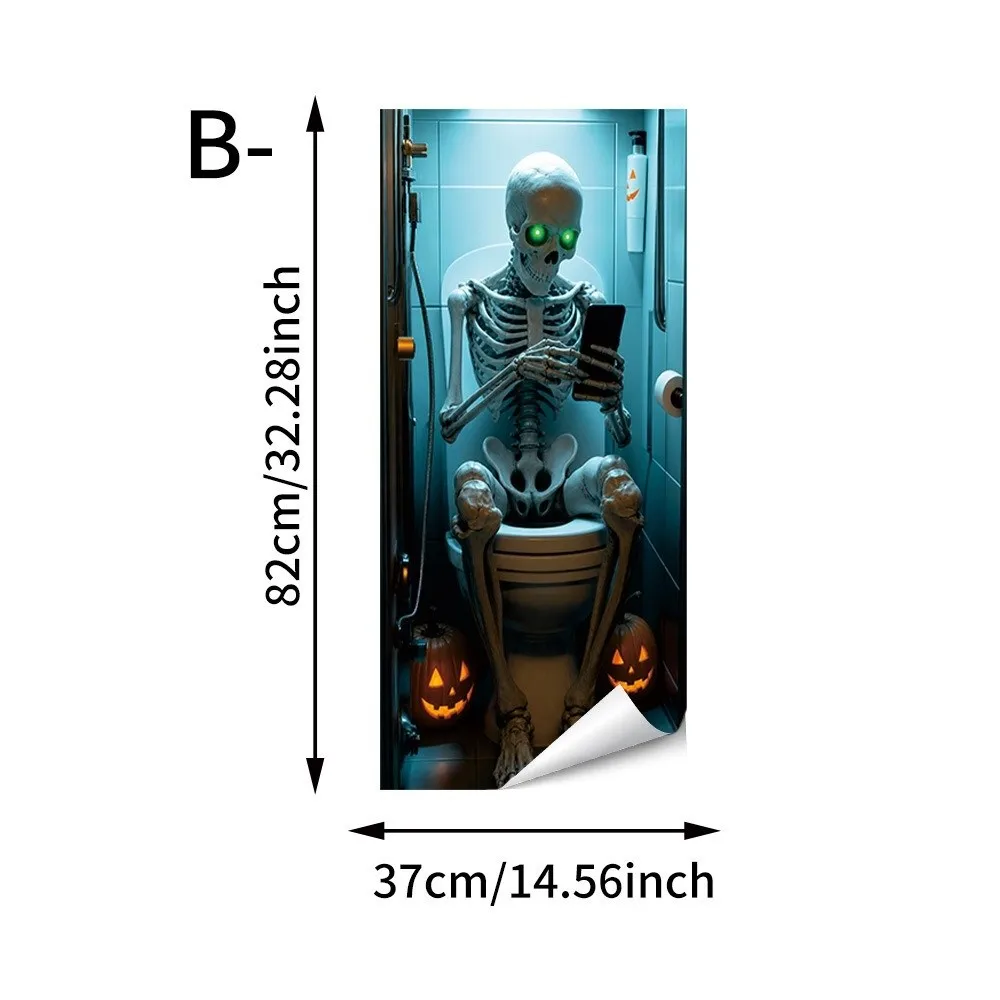 Self Adhesive Halloween Trash Can Decal Sticker Waterproof Vivid Print Bin Decor Sticker Decorative Graphic Sun Resistant