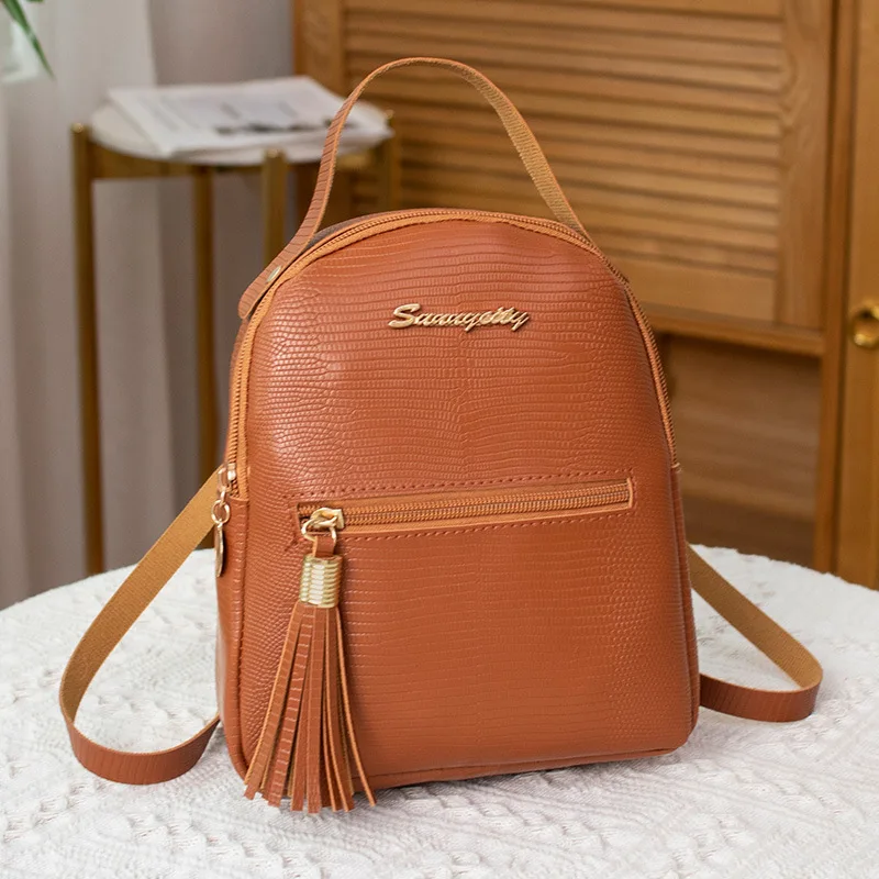 New Fashionable and Simple Solid Color Tassel Decorative Crossbody Backpack Backpack Handheld Women\'s Bag Shoulder Bag