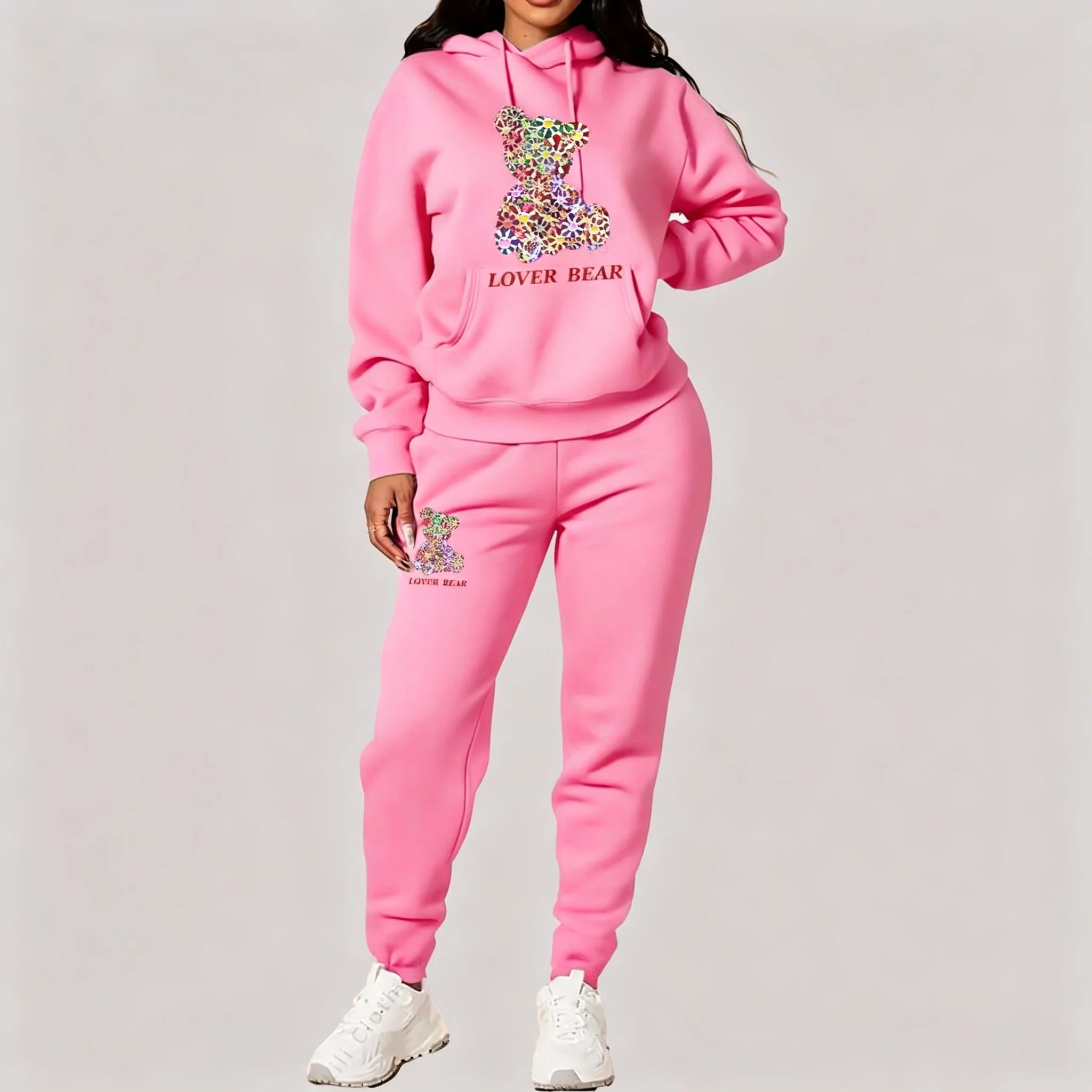 Women's Sets Hoodies Pants Outfits Suit 2026 New Sportswear Sweatsuit Bear Graphic Letter Print Aesthetic Trend Ladies Tracksuit