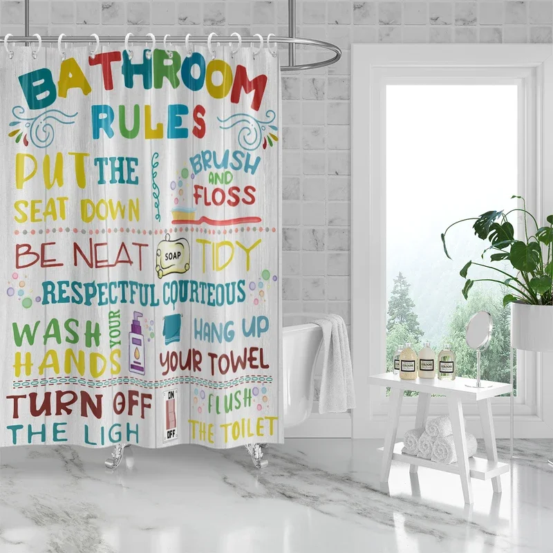 1PC shower curtain, interesting inspirational words, colorful inspirational quotes, wooden waterproof bathroom with12 hooks