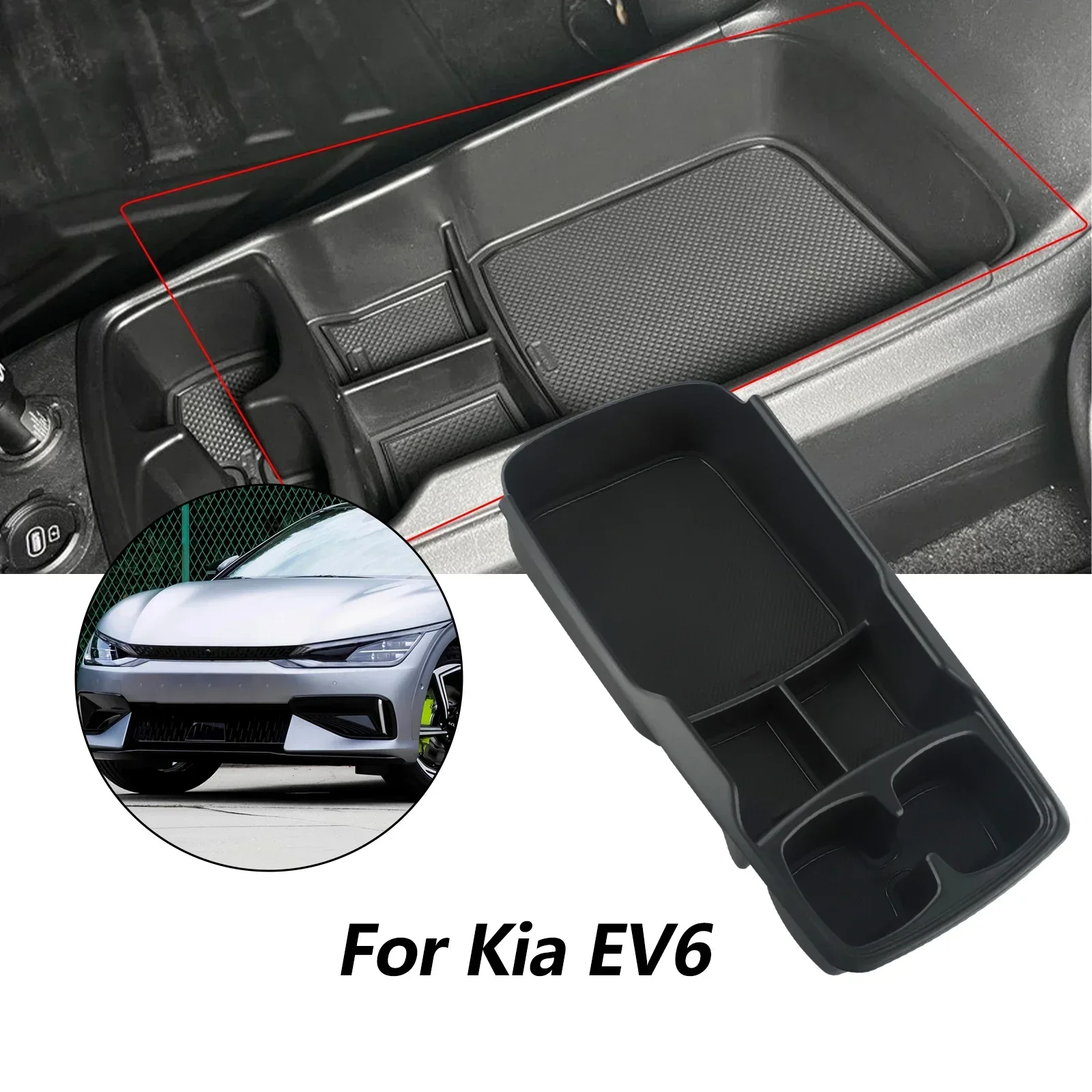 

Car Center Console Storage Box Lower Layer Tray Tidying For Kia EV6 2021-2024 Storage Box Under Car Center Armrest