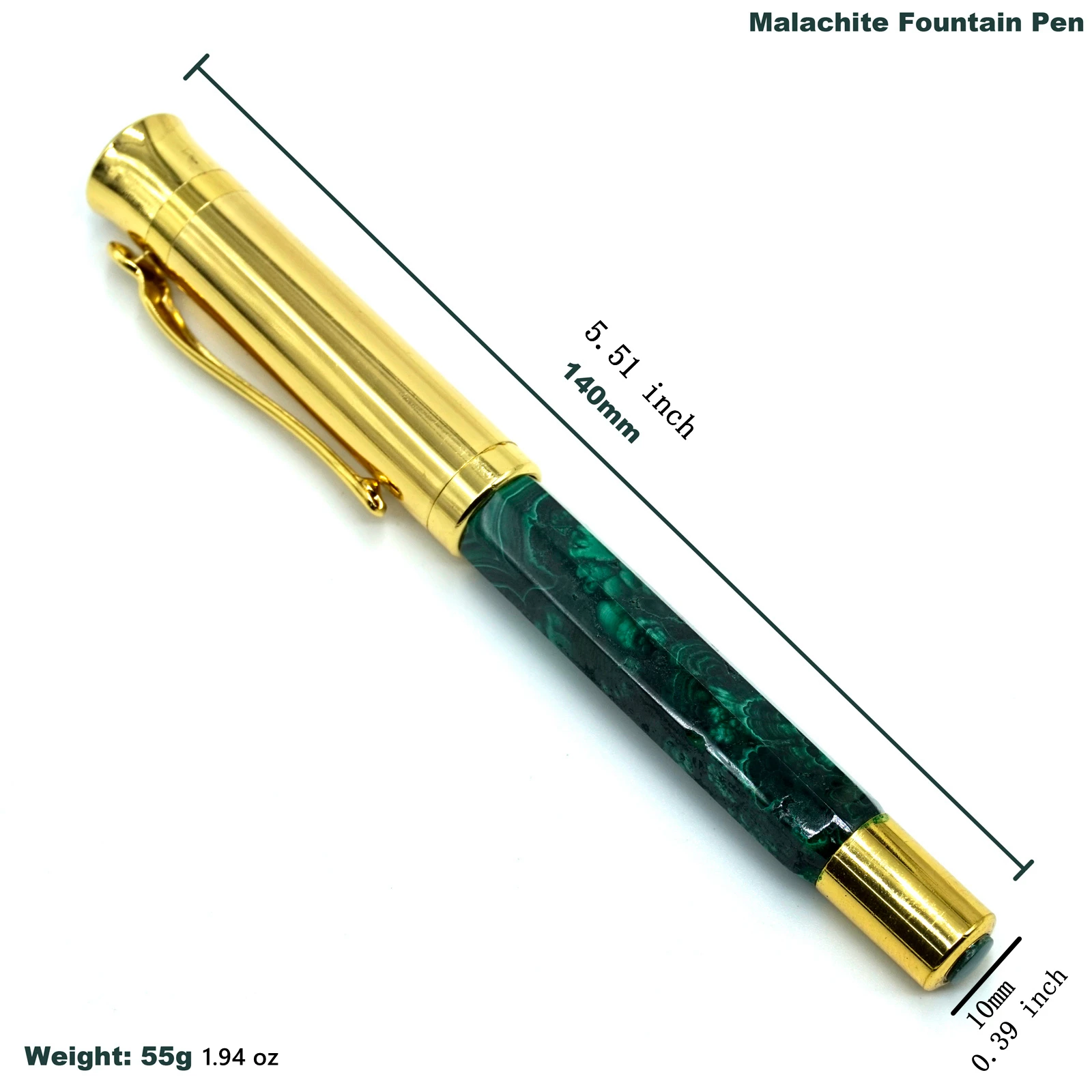 Luxury Quality Fountain Pen Natural Congo Malachite with 0.7mm, 1.0mm Nib Luxury for Collection. Nice Writing Free Gift Box image 4