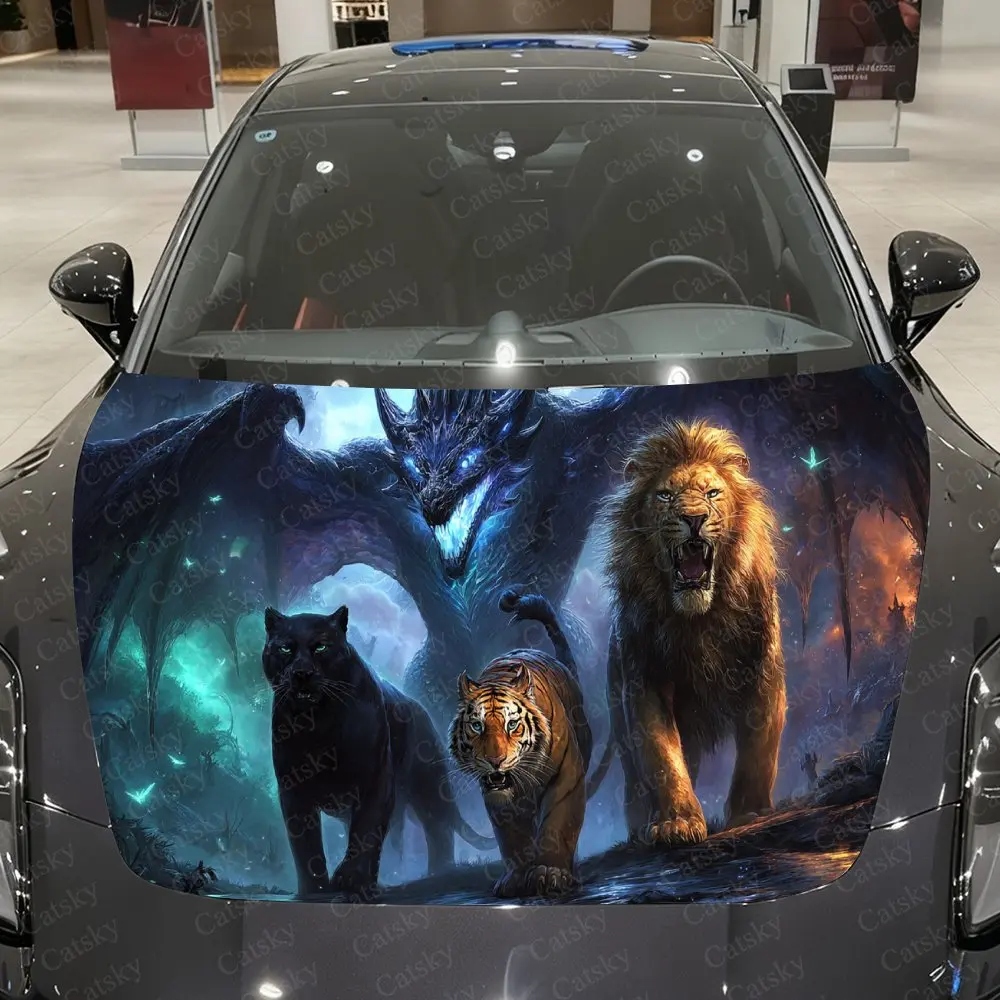 

Shadow Panther Flame Lion Dark Dragon Car Vinyl Wrap, PVC Waterproof Car Hood Sticker, Self-Adhesive Scratch-Resistant Stickers