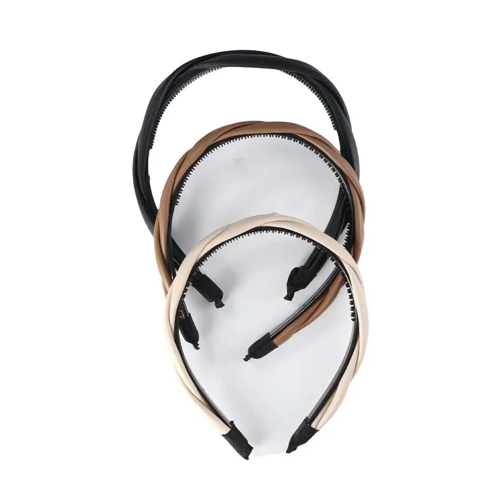 Luxury Fashion Solid Color Glossy Retro Wide Sweet Hair Hoop Pu Leather Women Headband Korean Style Hair Hoop