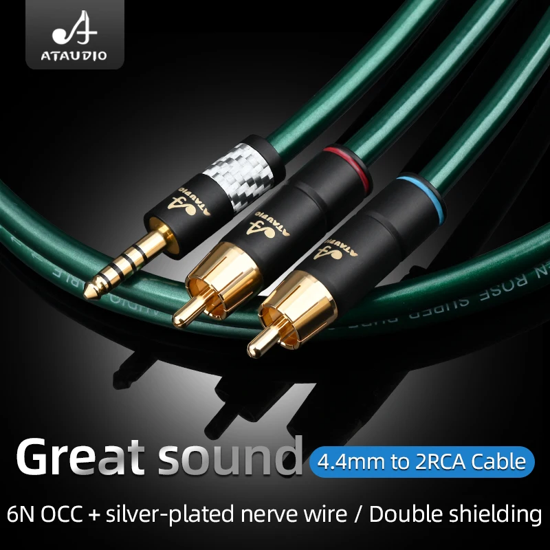 ATAUDIO HIFI 4.4mm 5 Pole Male Balanced to 2RCA Upgraded Cable 7N OCC and Silver Plated Cable For PHA2A WM1A 1Z ZX300A