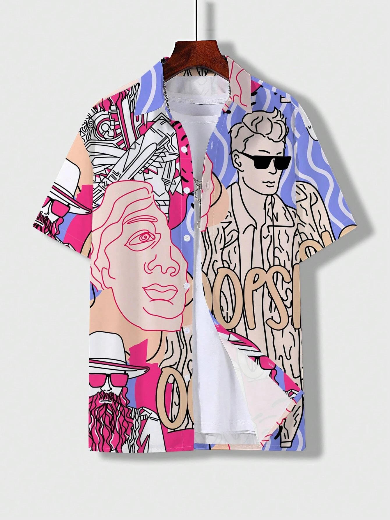 Camisa estampada con patrón divertido para hombres y mujeres, camisas de manga corta, Tops de manga corta con botones a la moda