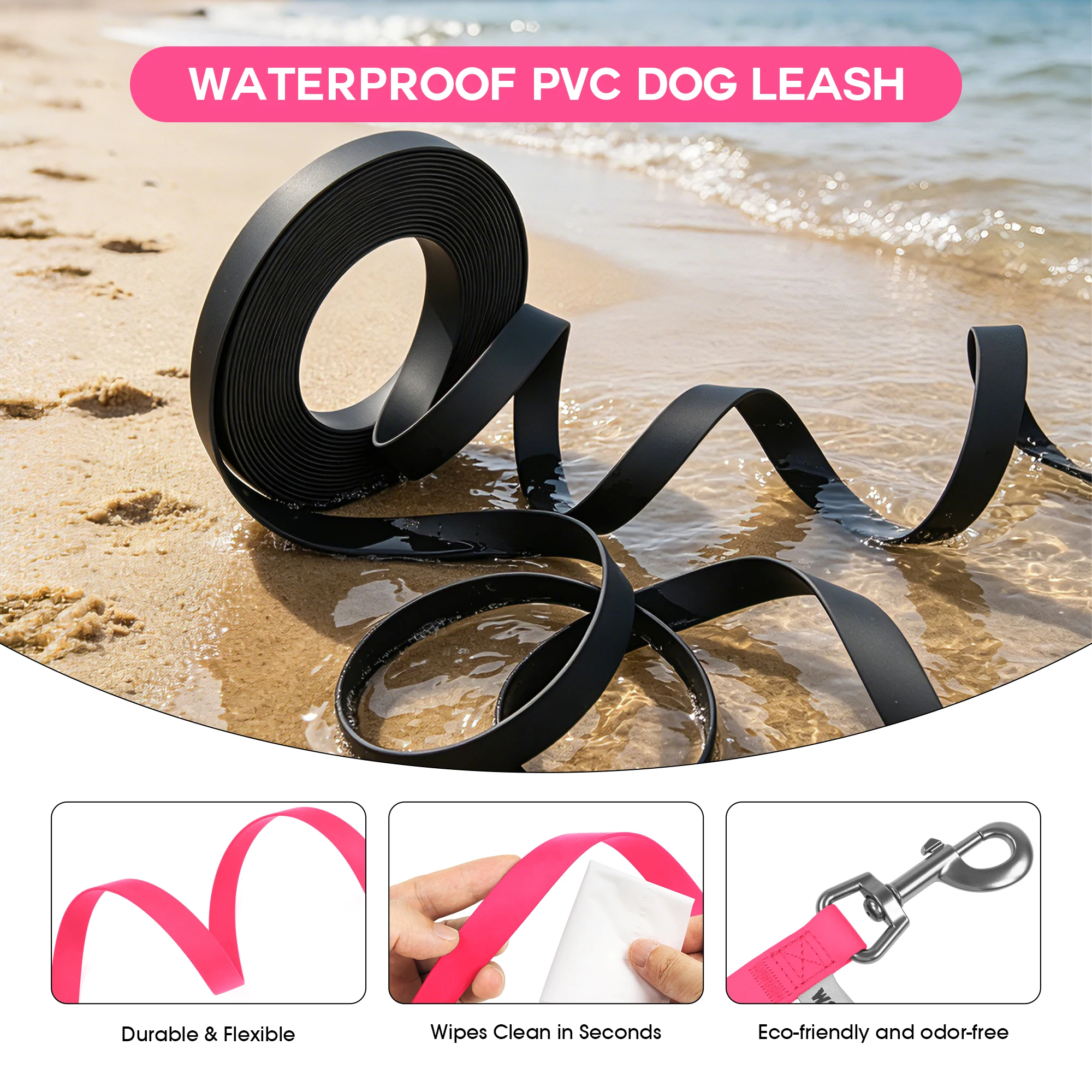 Correa larga de PVC para perros, impermeable y resistente - imagen 2