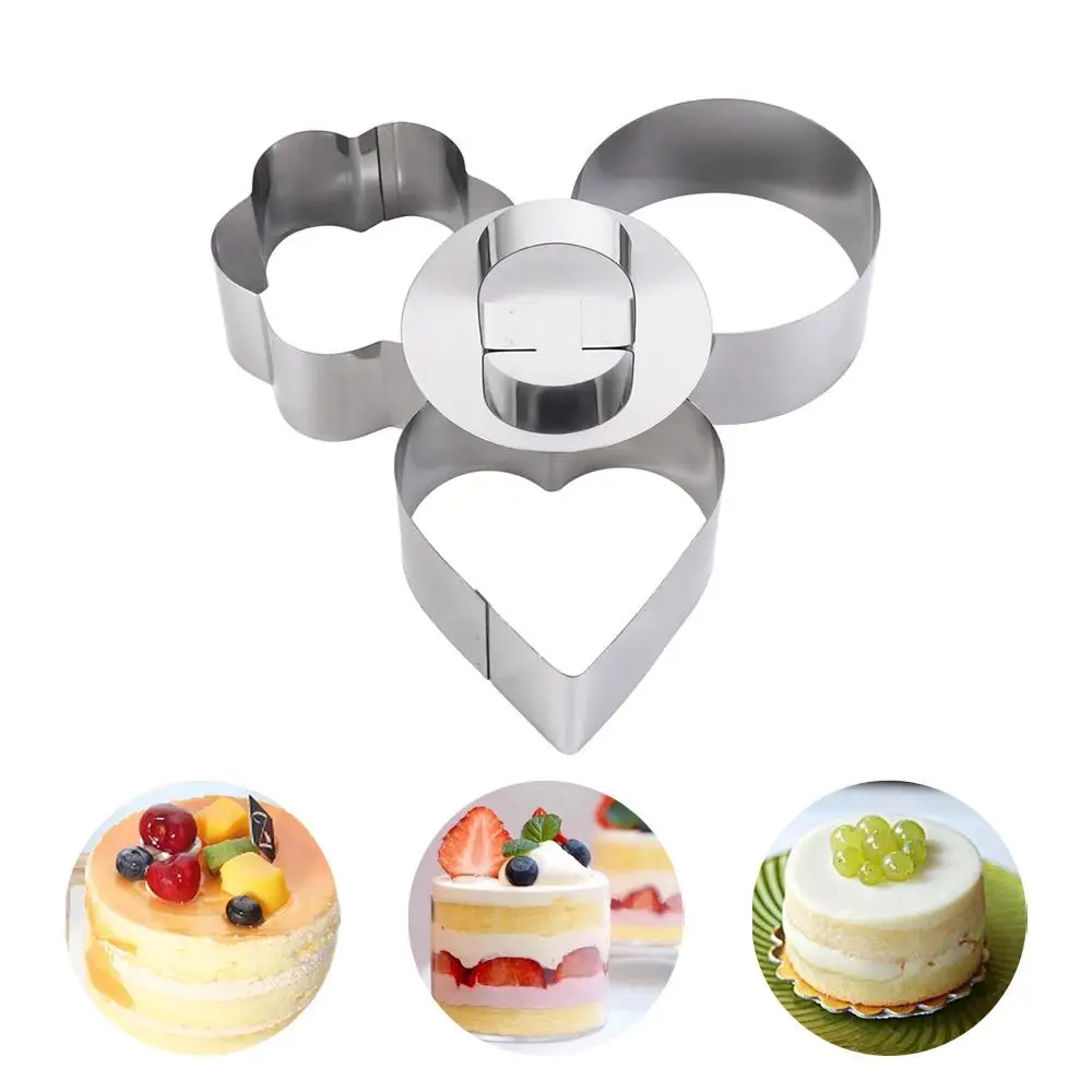 With Push Plate Mousse Ring Stainless Steel Hand Pressed Pancake Mould Round Square Flower Heart Shape Manual Cupcake Mold