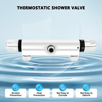 Thermostatic Shower Valve Brass Anti-Scald Mixer with Safety Button for Bathroom Shower, Modern Silver Finish, Wall Mount Temper