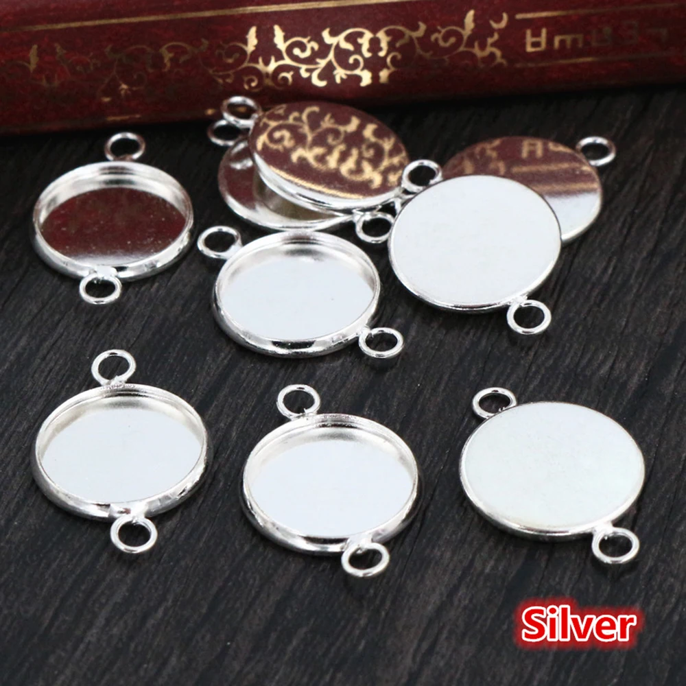 Iron Metals 20pcs/lot 10mm 12mm Inner Size 7 Colors two Loops Style Cabochon Base Cameo Setting Charms Pendant