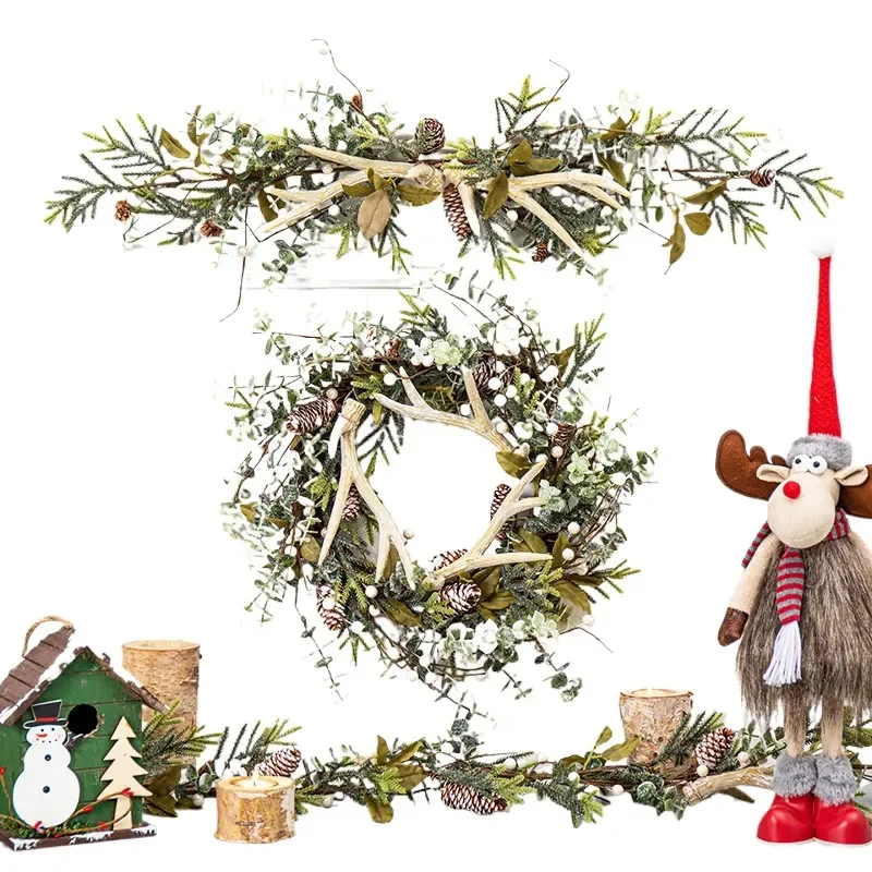 Christmas Rattan Pendant Christmas Tree Wreath Scene Arrangement Ornaments Props for Holiday Decoration