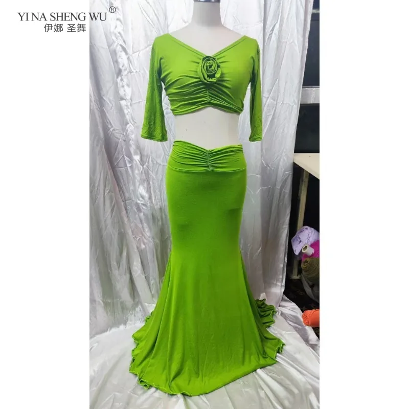 Traje de actuación de danza del vientre para mujer, traje de práctica Oriental, vestido de baile ajustado, suave para bailarinas femeninas, ropa de entrenamiento de escenario