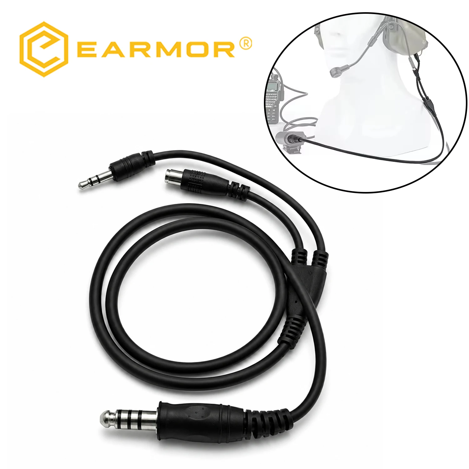 EARMOR Tactical Headset Microphone Kit Audio Communication Intercom Radio Cable Replacement Cord Compatible with M31 Headset