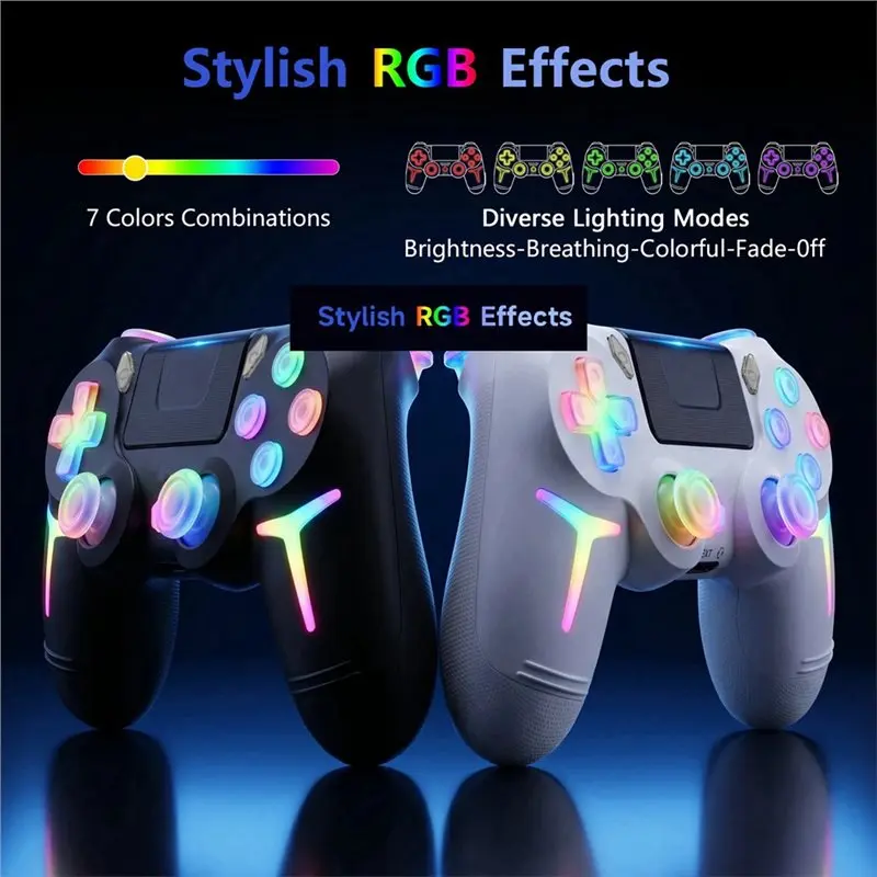 A97I-For PS4 For PS3 RGB Wireless Gamepad LED Light Bluetooth Game Control Console For PC 6Axis Gyroscope Dual Vibration Support