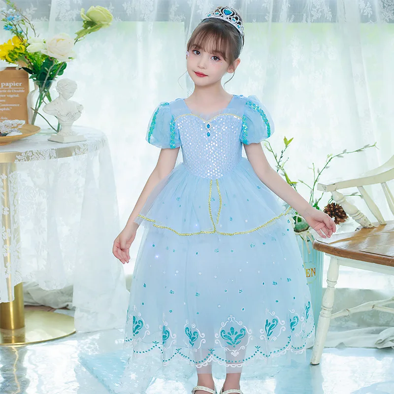 Girls Cinderella Mermaid Elsa Aurora Snow White Jasmine Clothing  Fancy Dress Carnival Party Princess Halloween Cosplay Costume